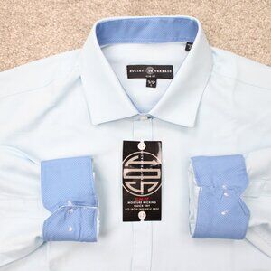 Society of Threads Shirt NWT Men Large, 16-16 1/2, 34/35 Blue Slim Fit Flip Cuff